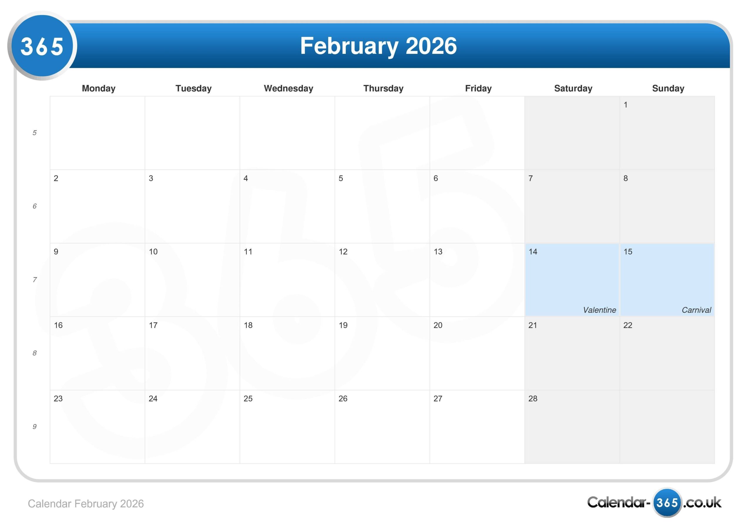 Calendar February 2026