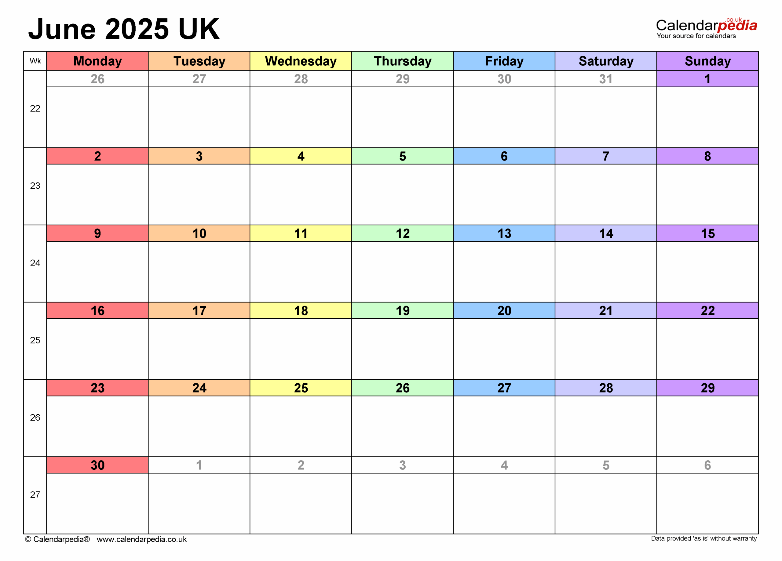 Calendar June 2025 UK With PDF Excel And Word Templates