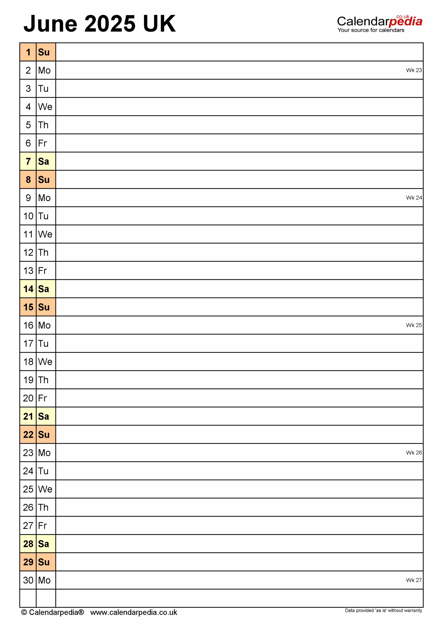 Calendar June 2025 UK With PDF Excel And Word Templates