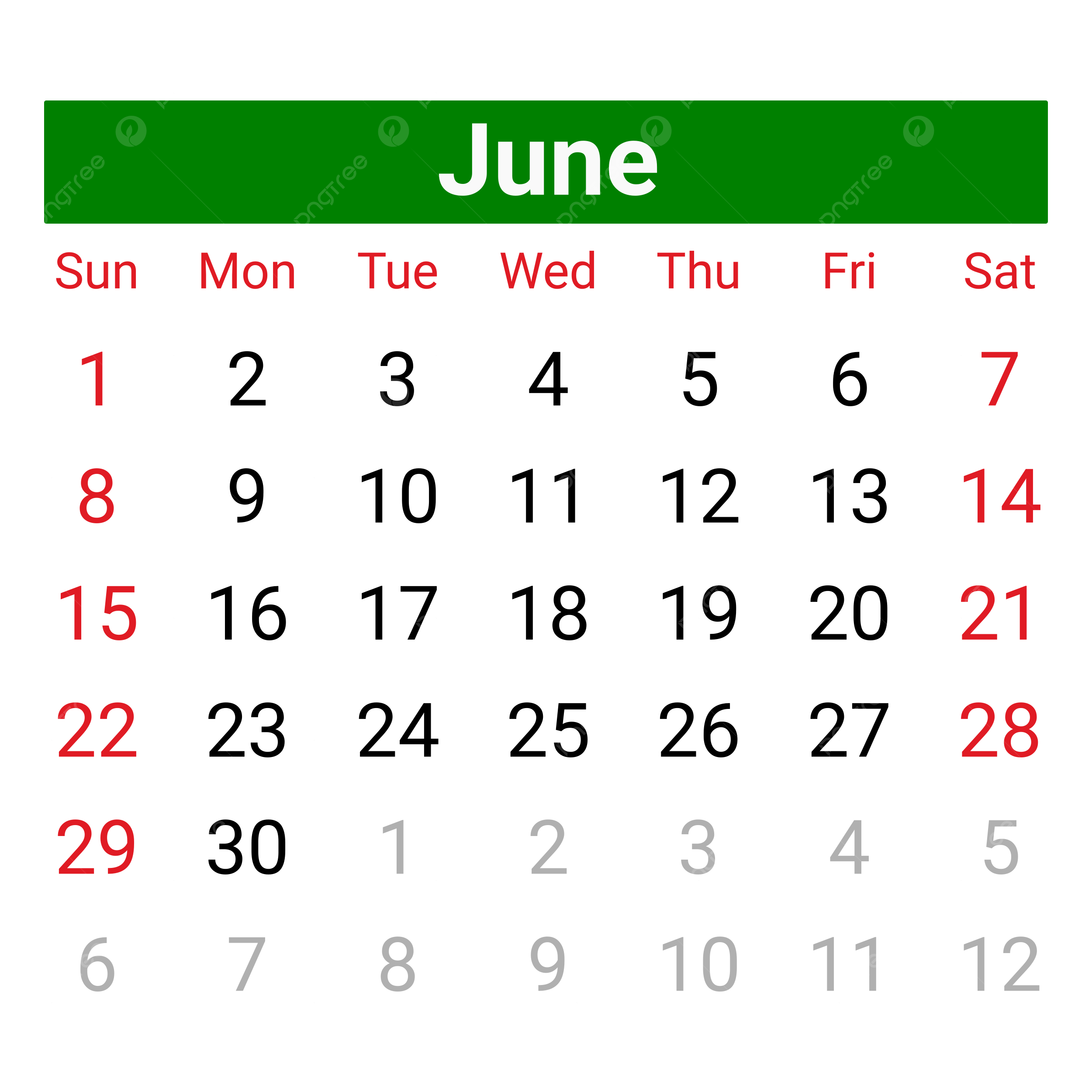 Calendar June 2025 Vector Calendar 2025 June 2025 Monthly PNG And Vector With Transparent Background For Free Download
