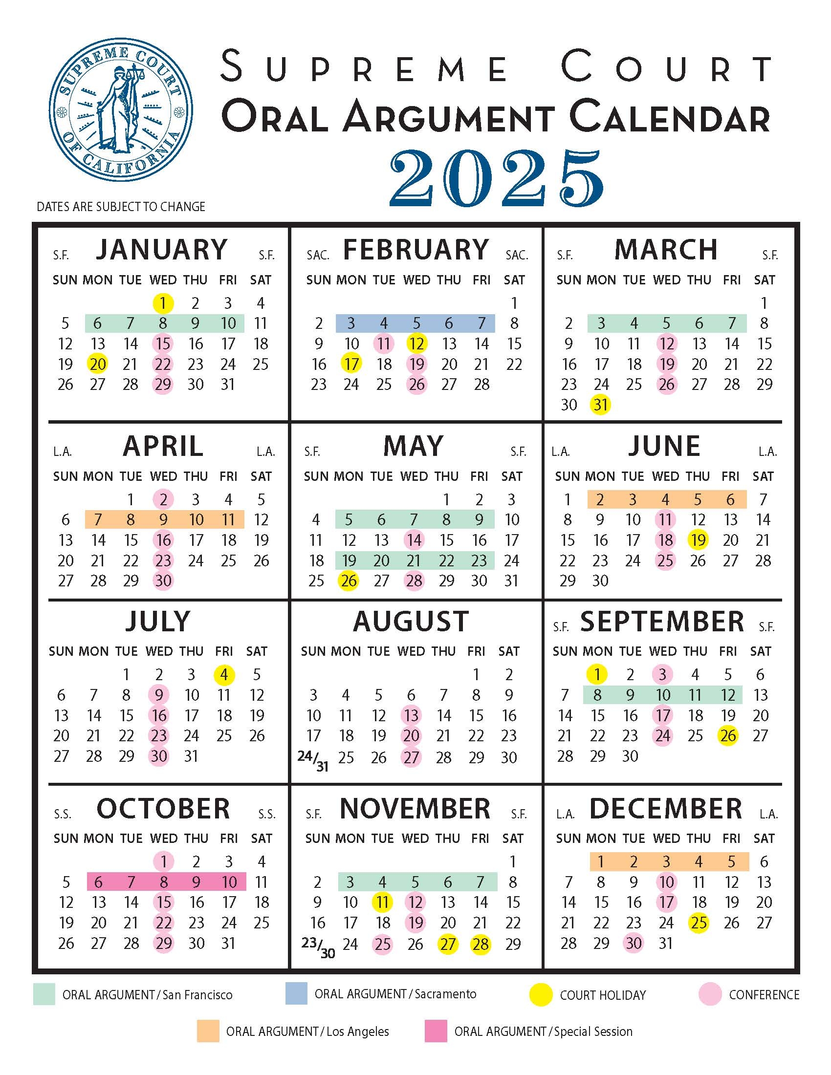California Supreme Court Sets 2025 Oral Argument Calendar Supreme Court Of California