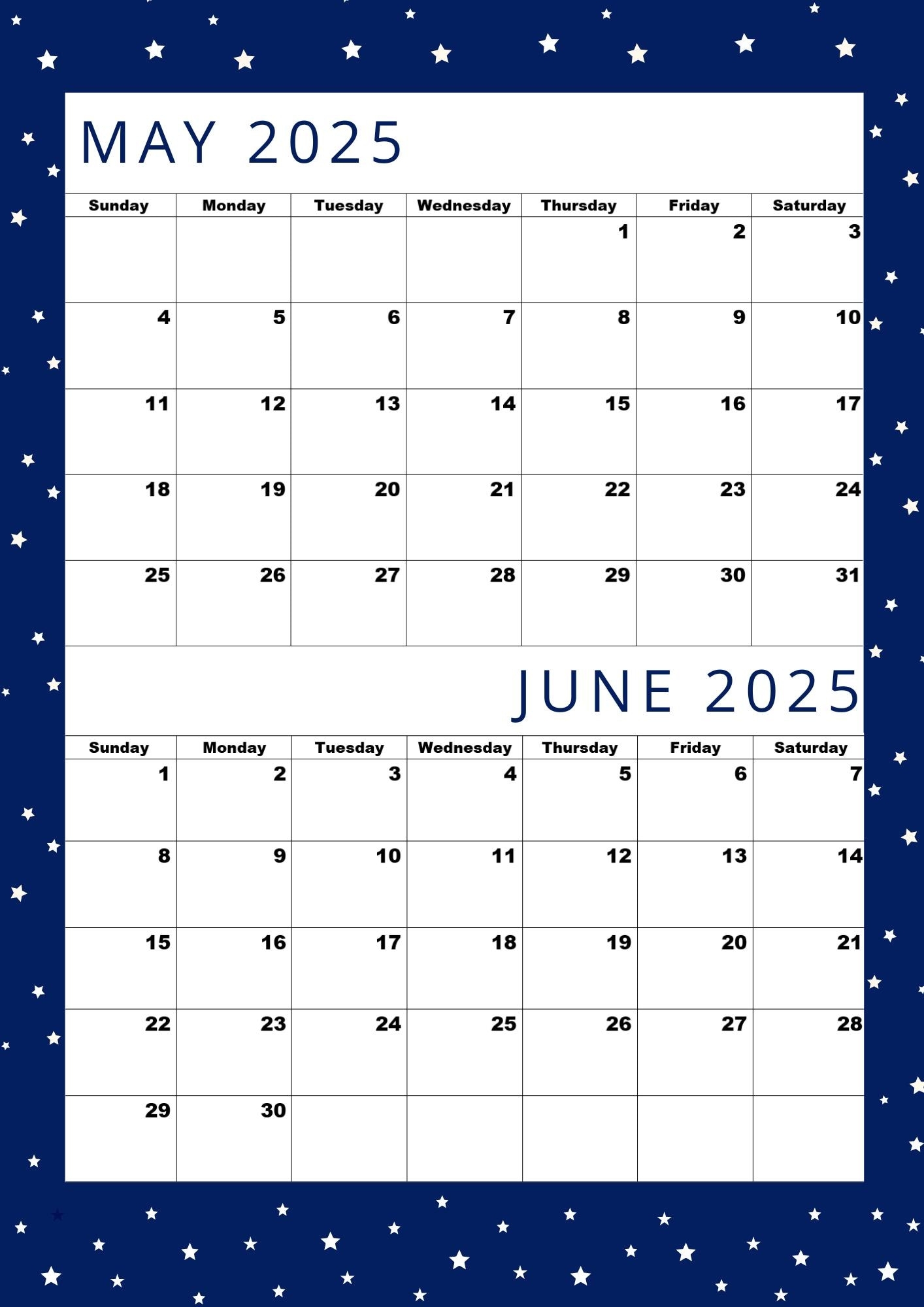 Calendar 2025 May And June