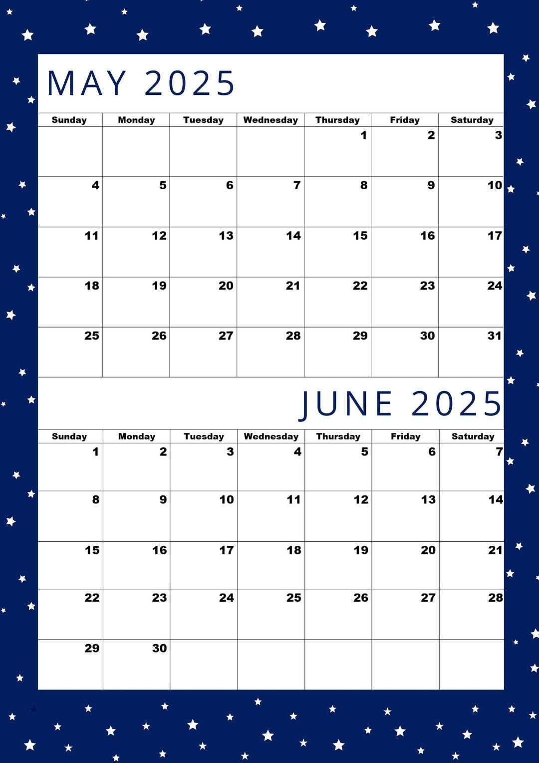 Classic Calendar For May 2025 And June 2025 PDF Printable a4 Size For Easy Printing Etsy Denmark