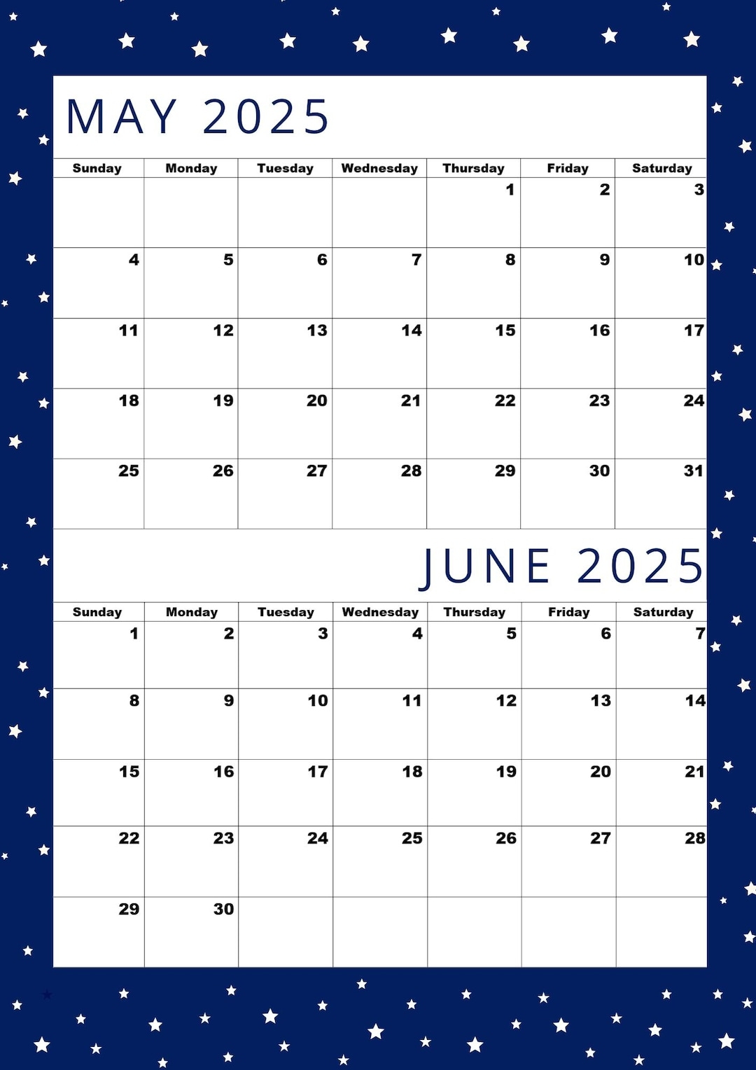 Classic Calendar For May 2025 And June 2025 PDF Printable a4 Size For Easy Printing Etsy Denmark