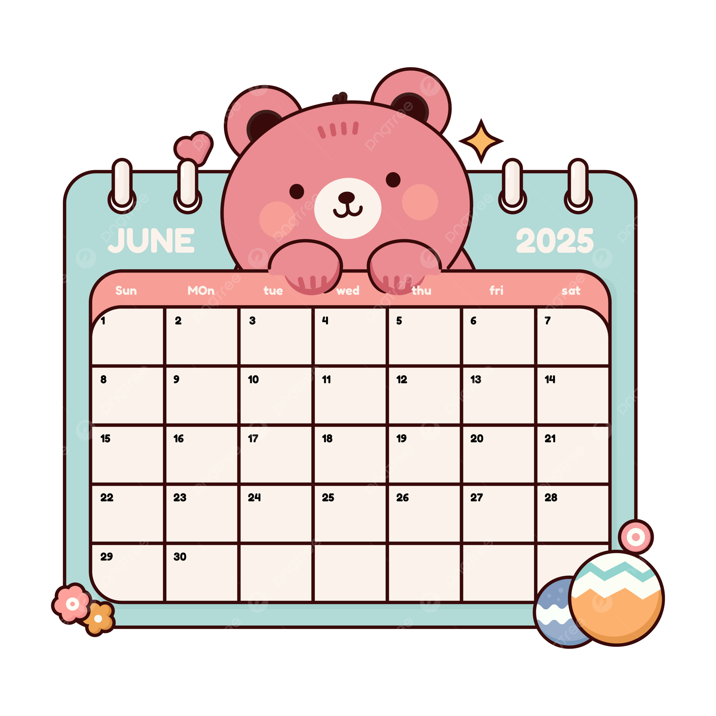 Cute June 2025 Calendar With A Pink Bear Vector Calendar 2025 June PNG And Vector With Transparent Background For Free Download