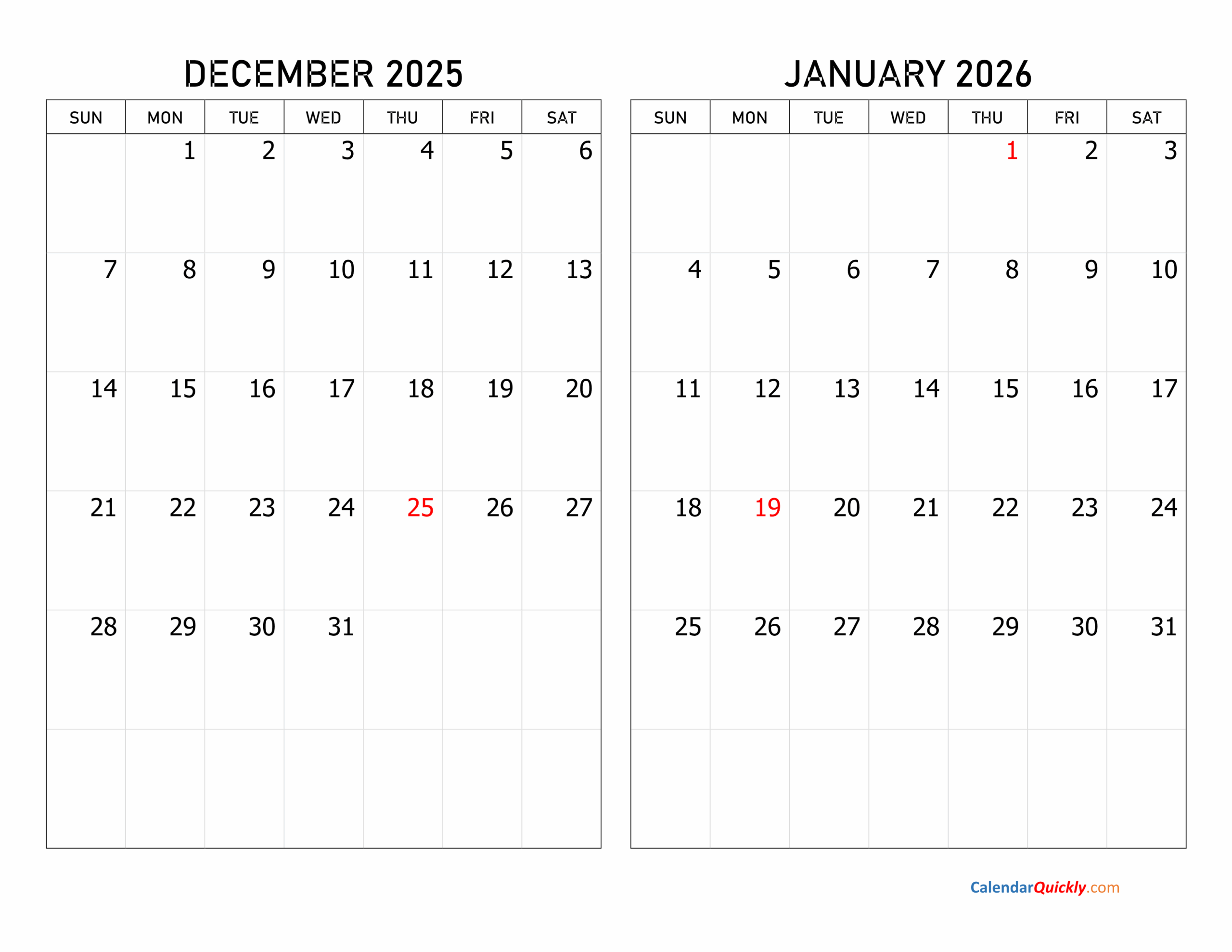 December 2026 Calendar January 2026