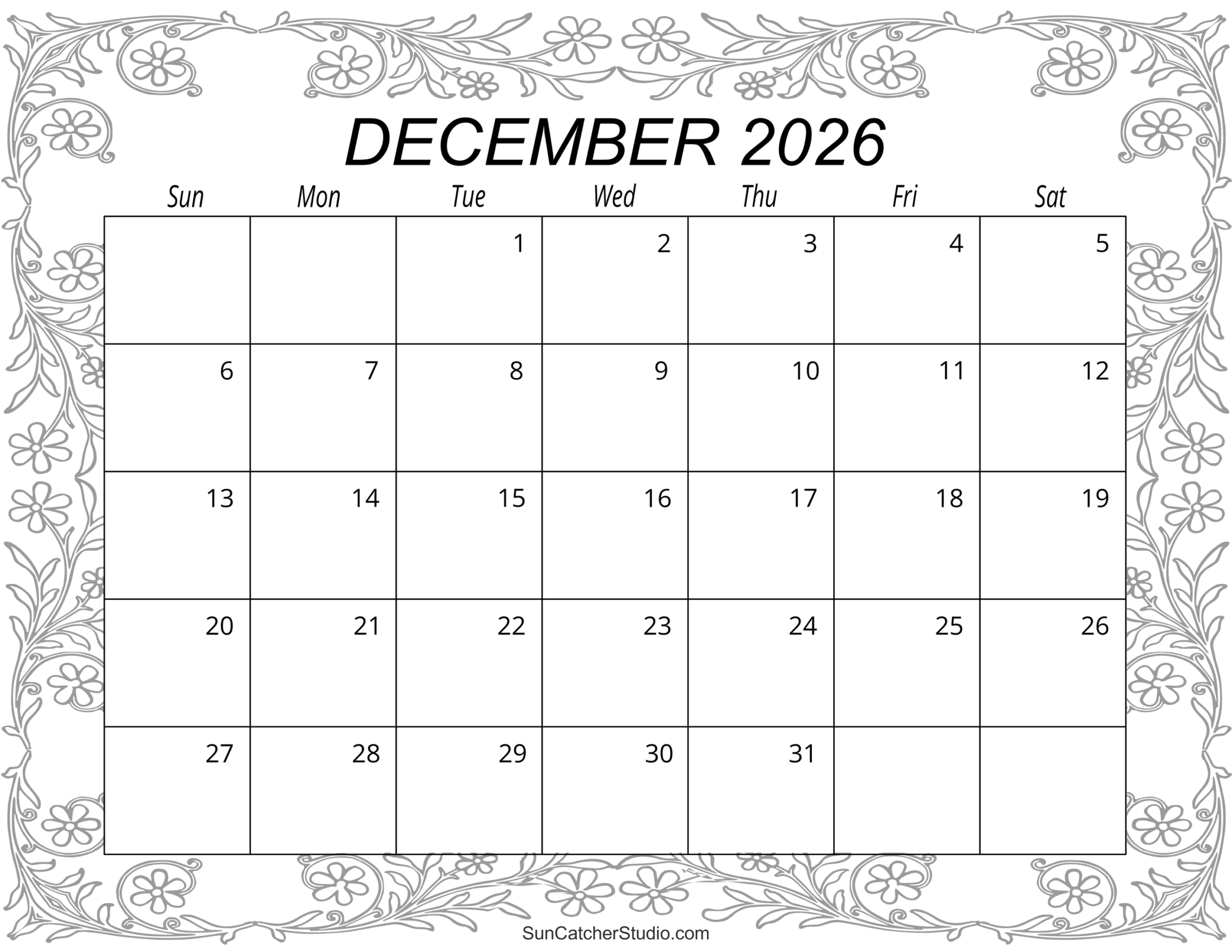 December 2026 January 2026 Calendar Printable