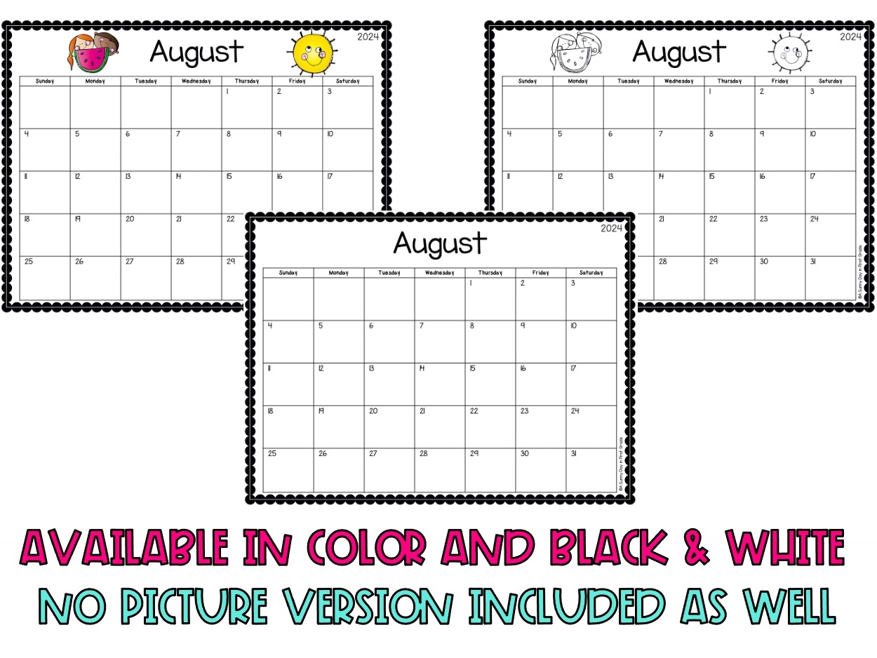 Editable Calendar August 2023-June 2025