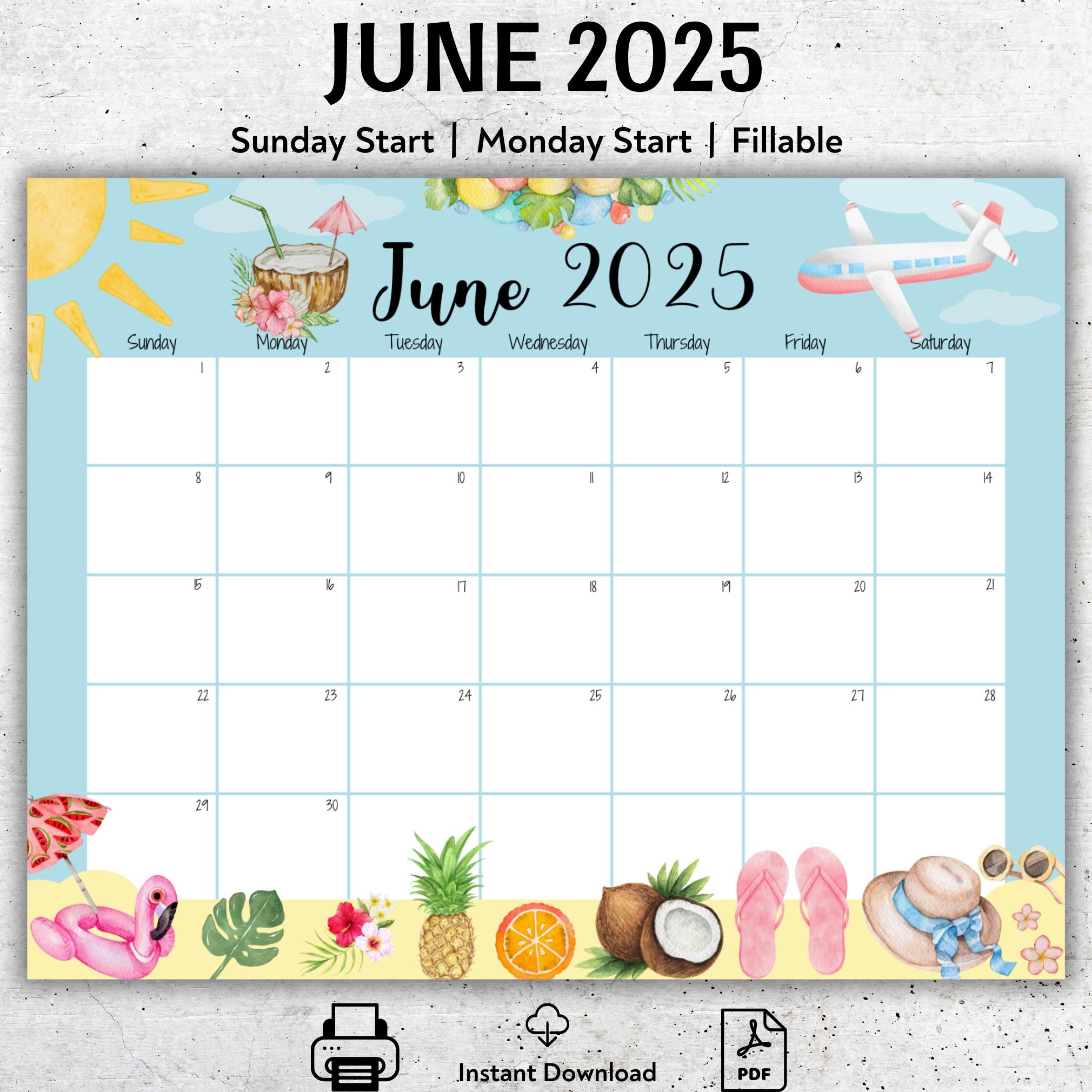 EDITABLE June 2025 Calendar 2025 Summer Calendar Fillable June Calendar Sweet Fruits Printable 2025 June Planner Wonderful Summer