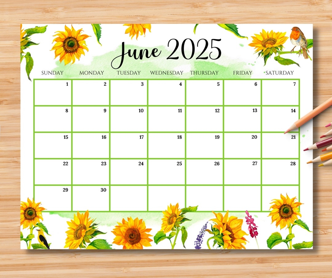 EDITABLE June 2025 Calendar Gorgeous Summer With Beautiful Sunflowers Printable Classroom Calendar Monthly Planner Kids School Schedule Etsy UK