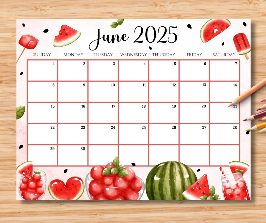EDITABLE June 2025 Calendar Happy Summer W sweet U0026 Colorful Watermelon Printable Fillable Classroom Calendar Planner Kids School Schedule Etsy
