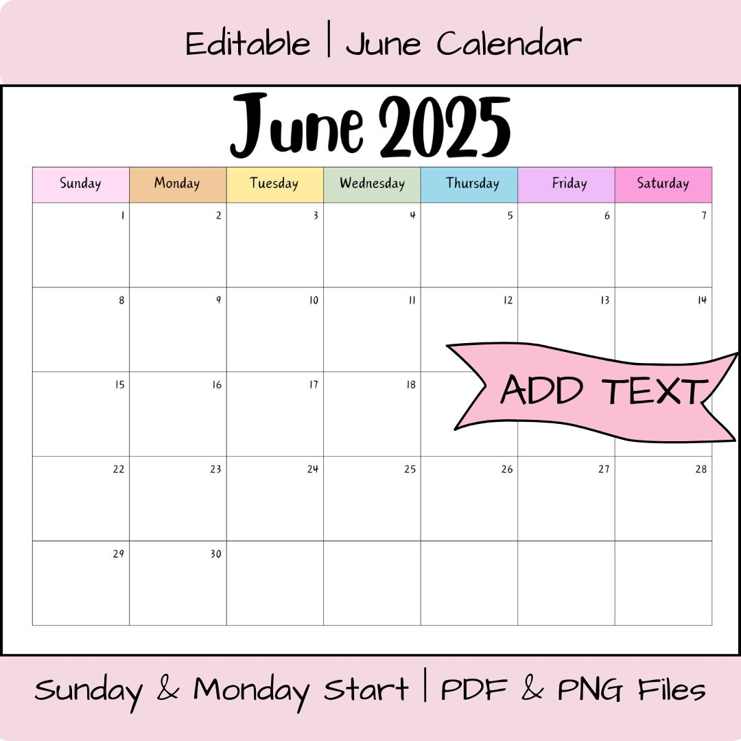 Editable June 2025 Calendar Printable Activity Planner Rainbow Classroom Calendar Digital Download PDF Files Family Organizer Fillable Etsy Ireland