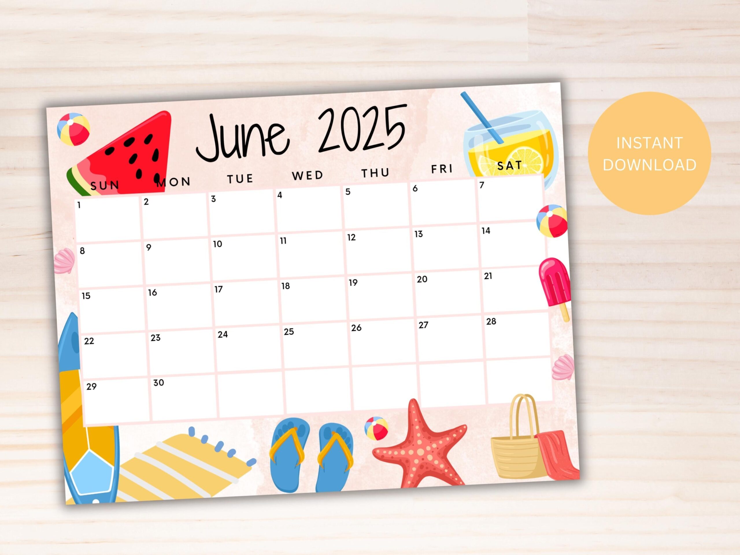 June 2025 Free Printable Calendar