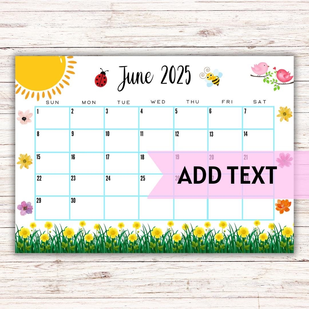 EDITABLE June Calendar 2025 Cute June 2025 Calendar W Flowers 