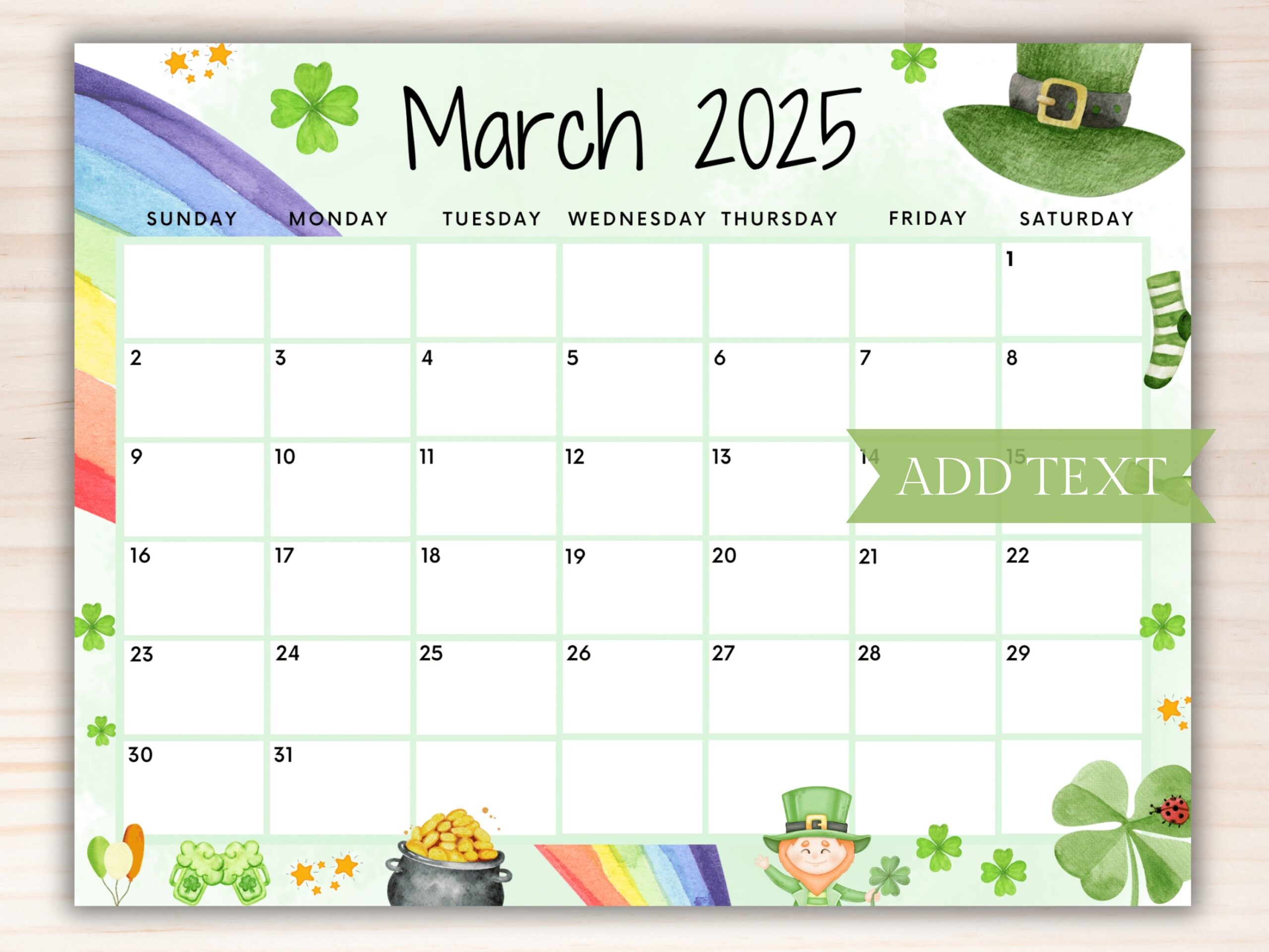 EDITABLE March 2025 Calendar Printable Rainbow Calendar W Happy St Patricks Day Planner For March Kids School Schedule Irish Day Etsy