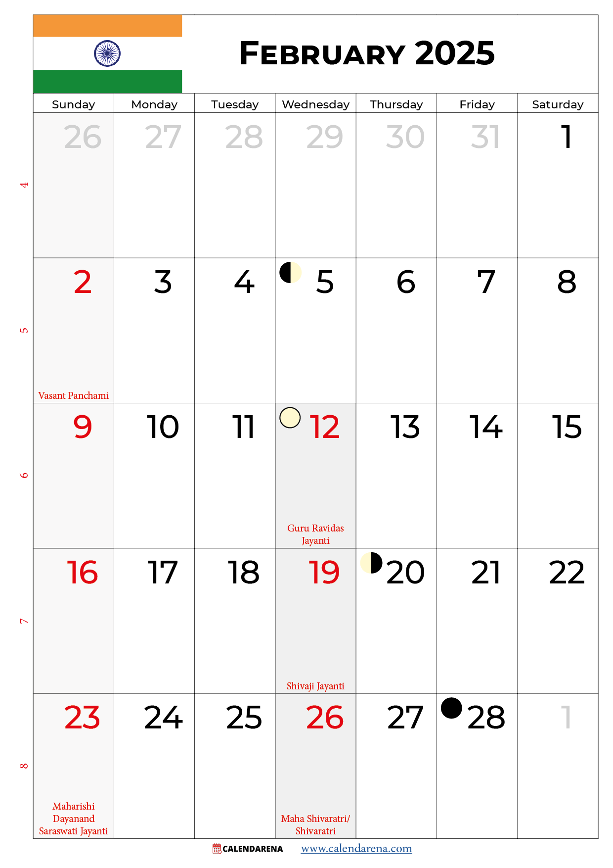 February 2025 Calendar India