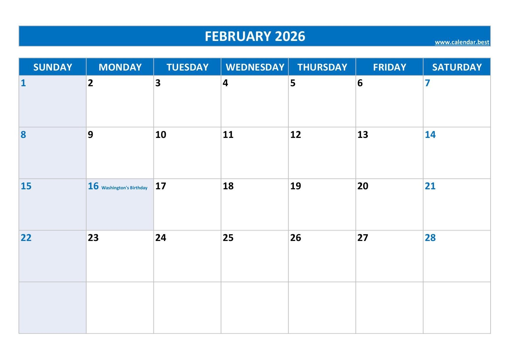 February 2026 Calendar Calendar best