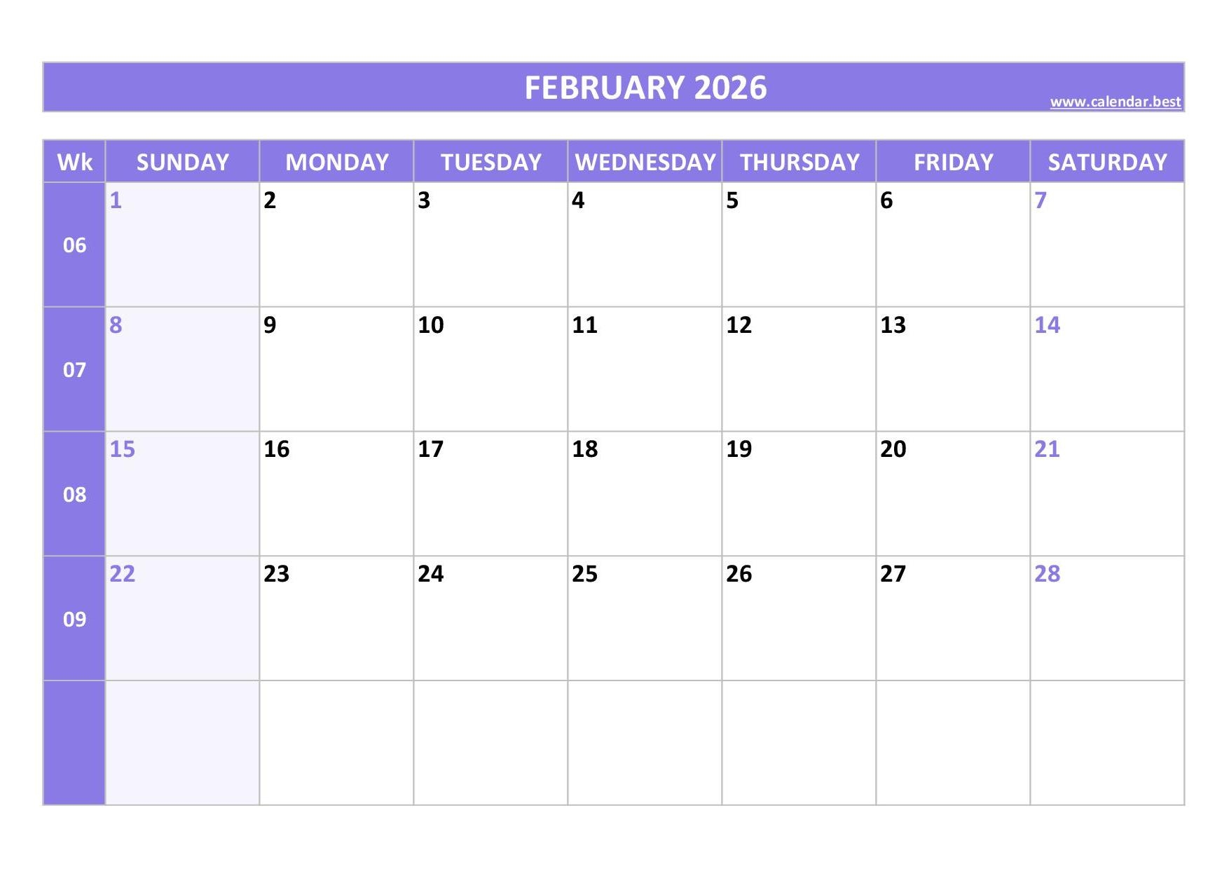Show Me A Calendar For February 2026