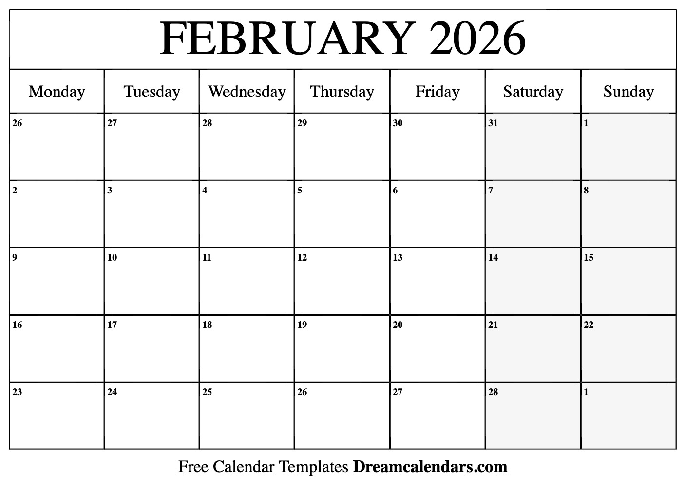 February Holidays 2026 Calendar