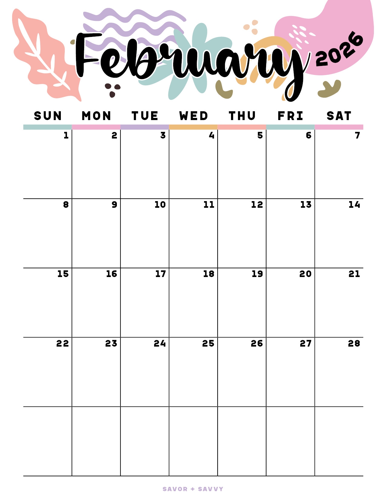 February 2026 Calendar Templates 14 Free Printables Savor Savvy