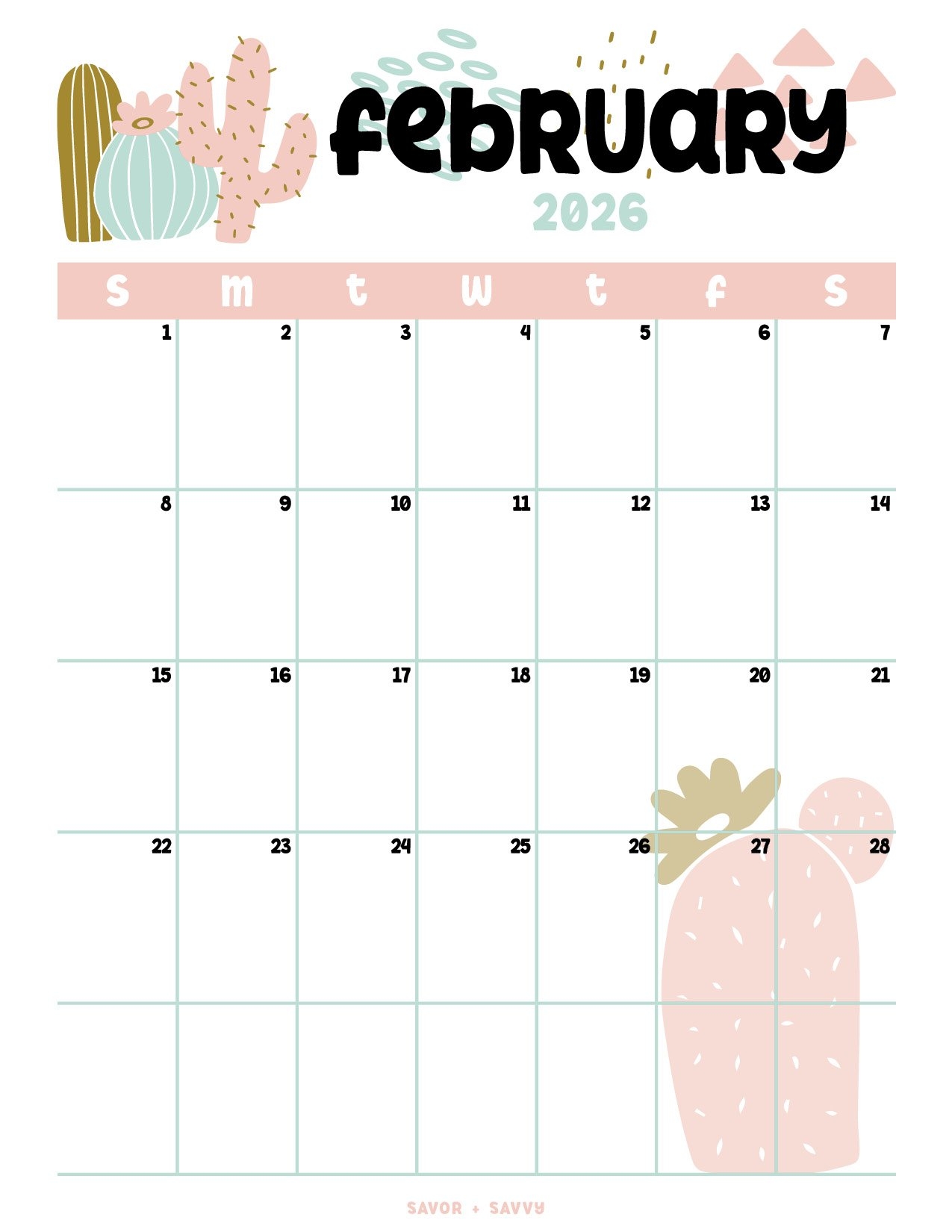 February 2026 Calendar Templates 14 Free Printables Savor Savvy
