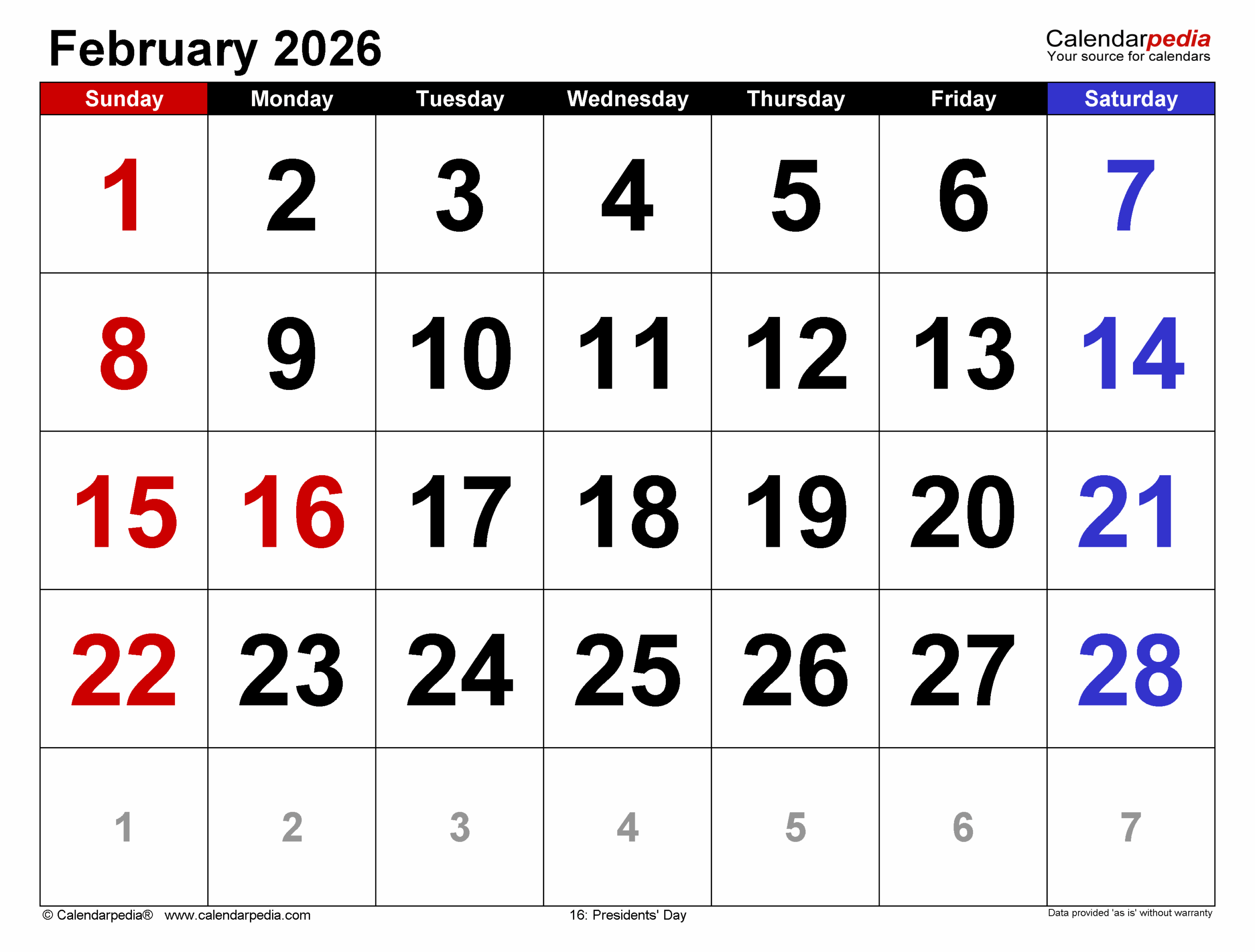 February 2026 Calendar Templates For PDF Excel And Word