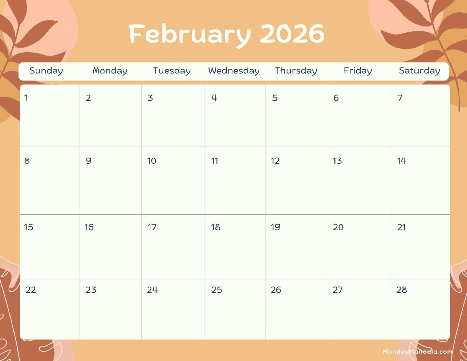 February 2026 Calendar Printable Pdf