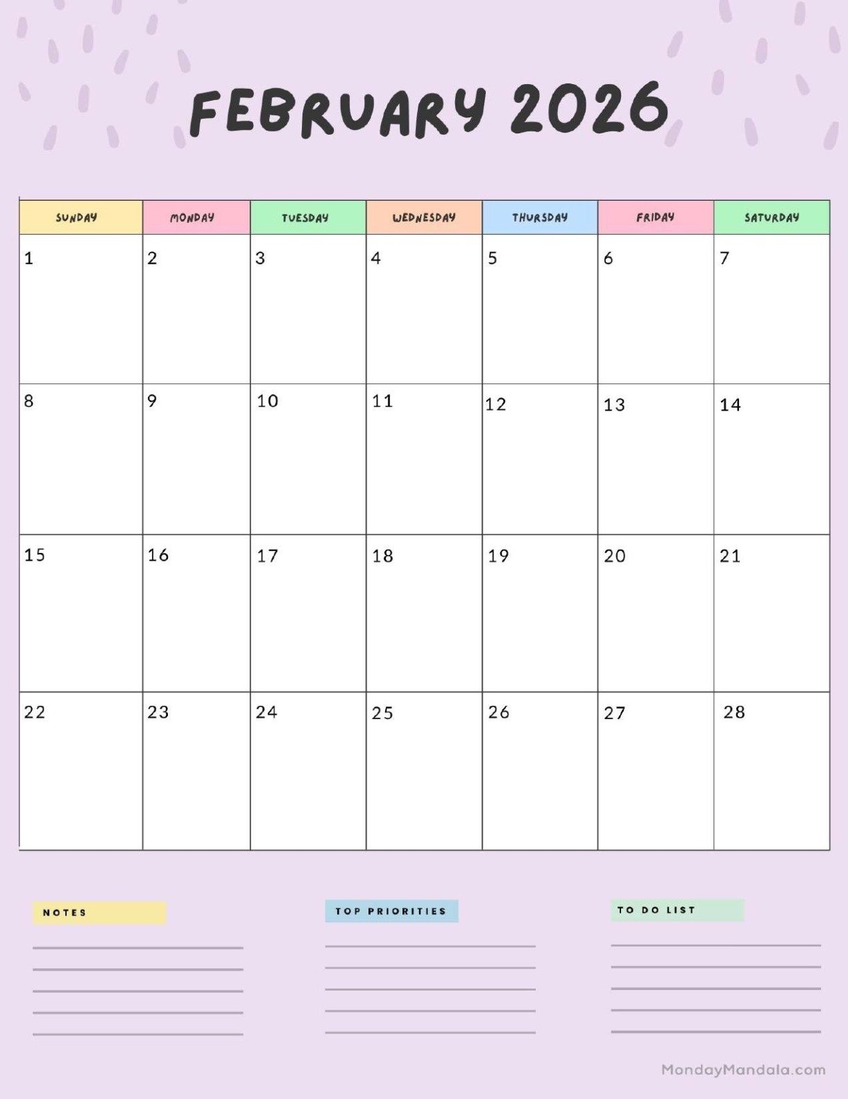 Free February 2026 Calendar