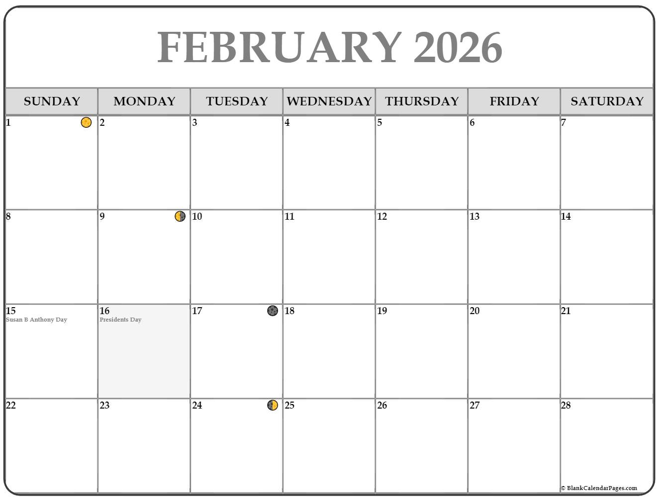 February 2026 Lunar Calendar Moon Phase Calendar