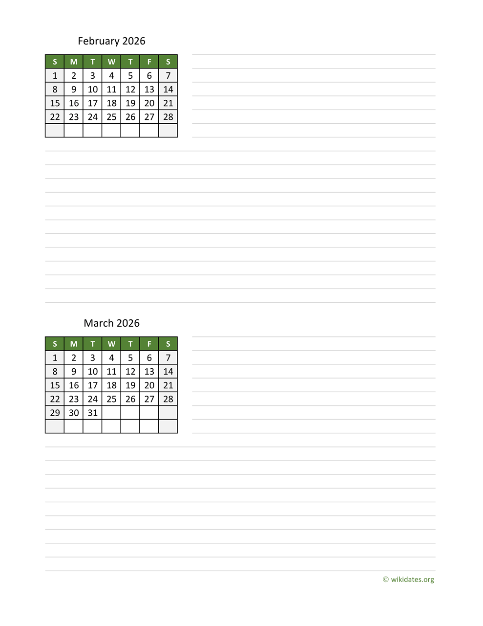 February And March 2026 Calendar WikiDates