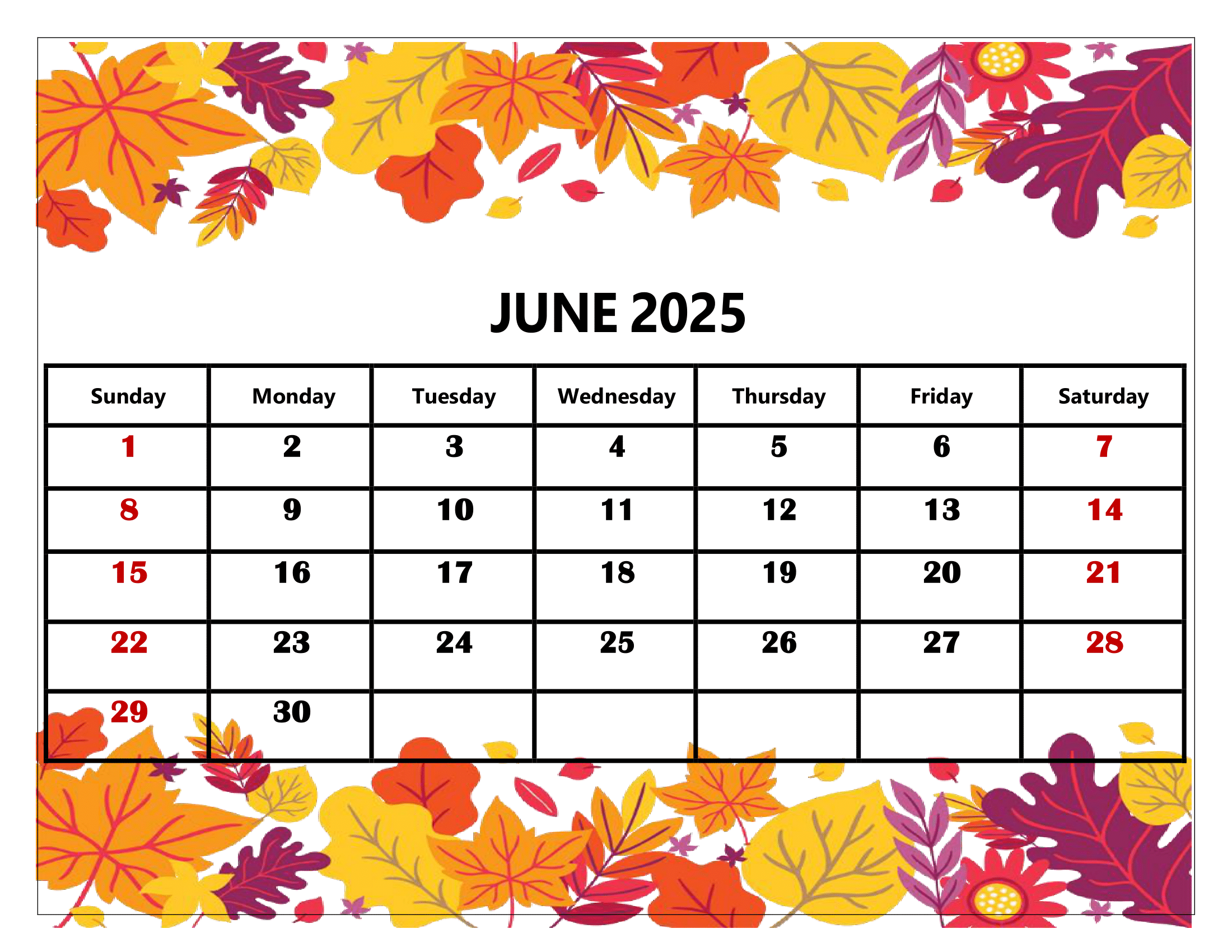 Blank Calendar Template July 2023-June 2025