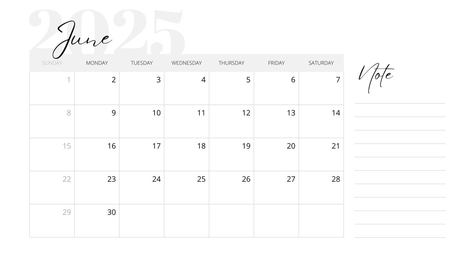 Canva June 2025 Calendar