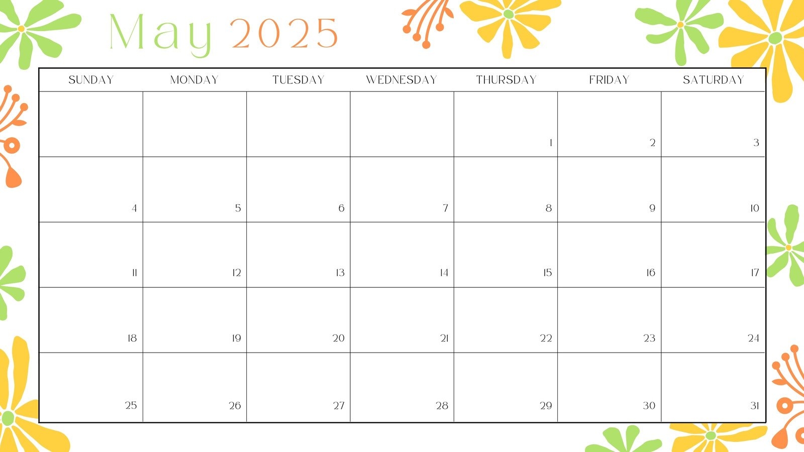 Free To Edit And Print May 2025 Calendar Templates Canva