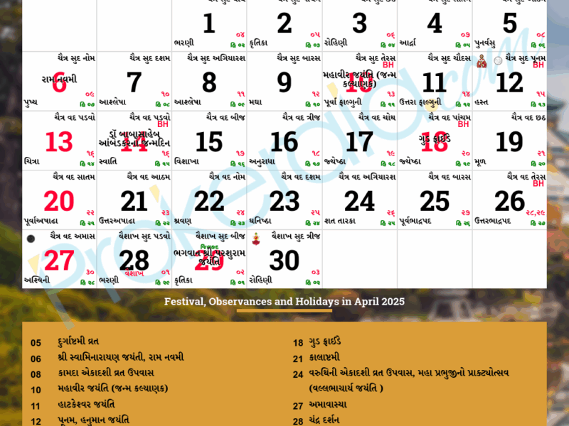 Gujarati Calendar April 2025 Vikram Samvat 2081 Chaitra Vaishakha
