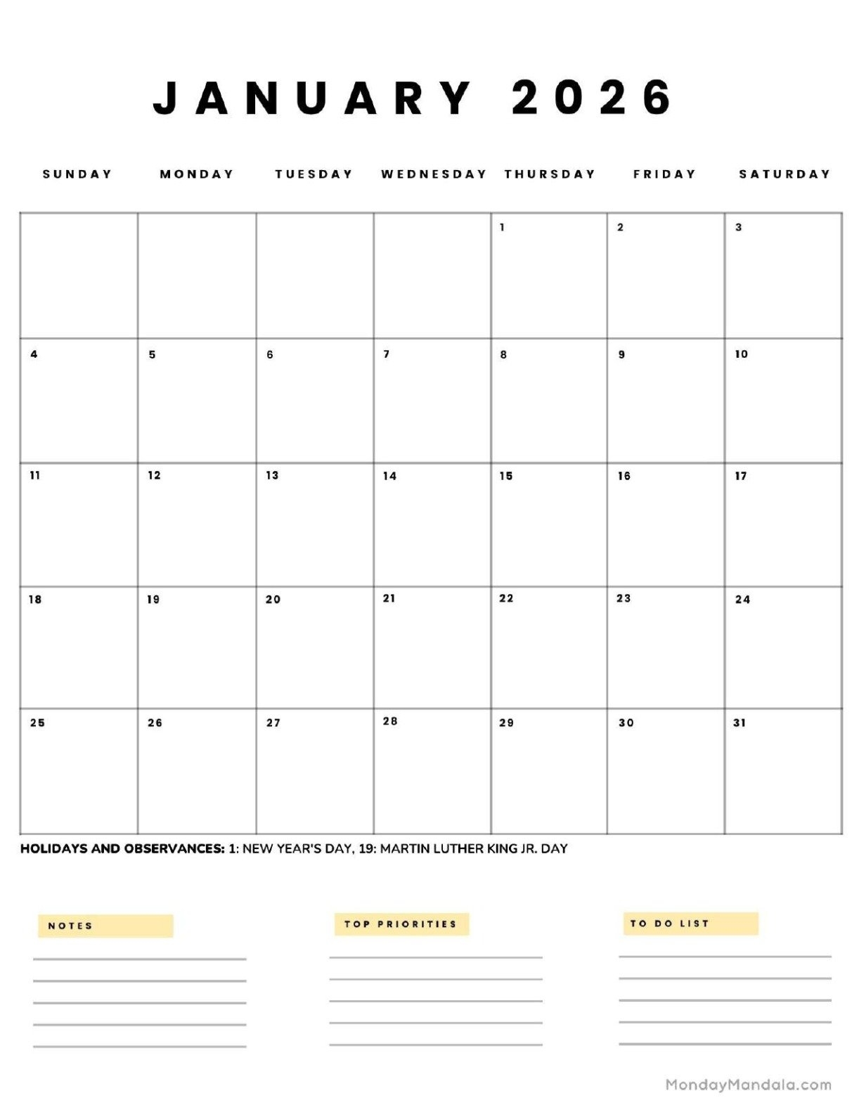 January 2026 Calendars Free PDF Printables 