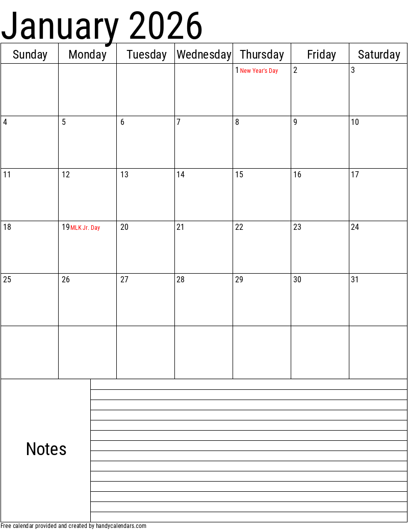Calendar January 2026
