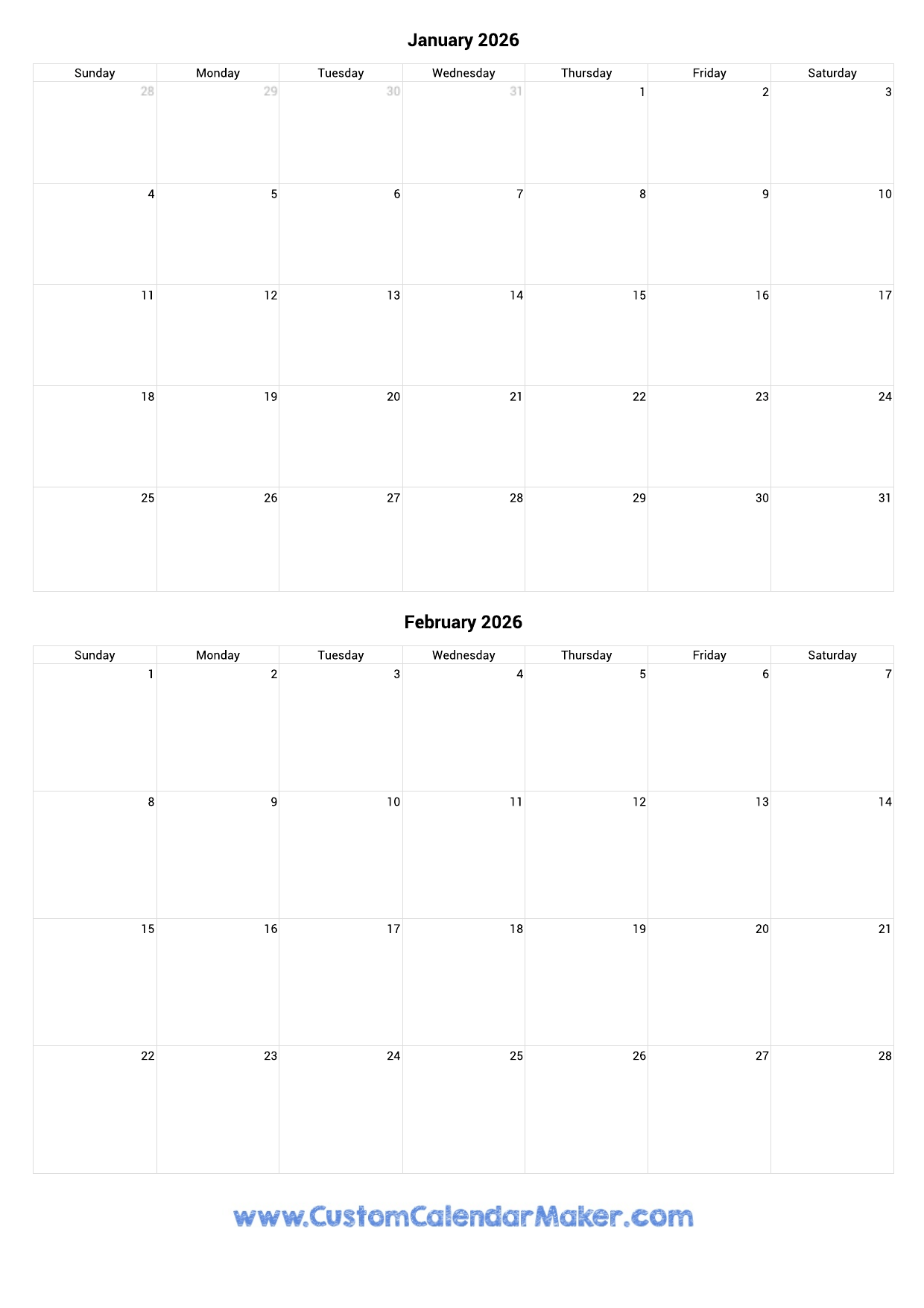 January/February 2026 Calendar