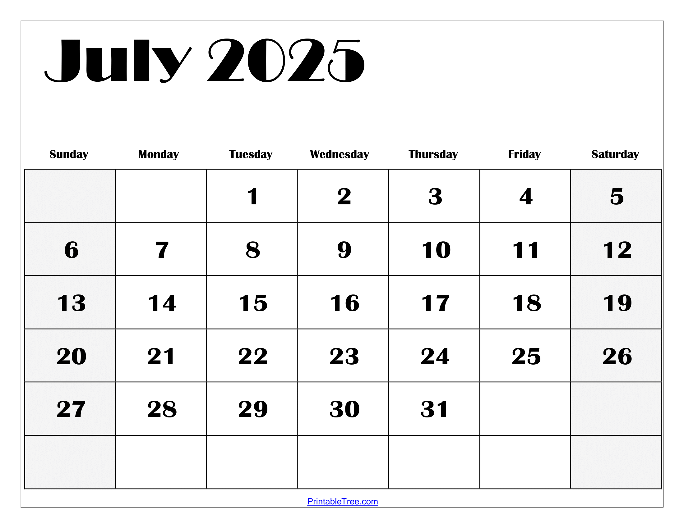 June July 2025 Calendar Printable Free