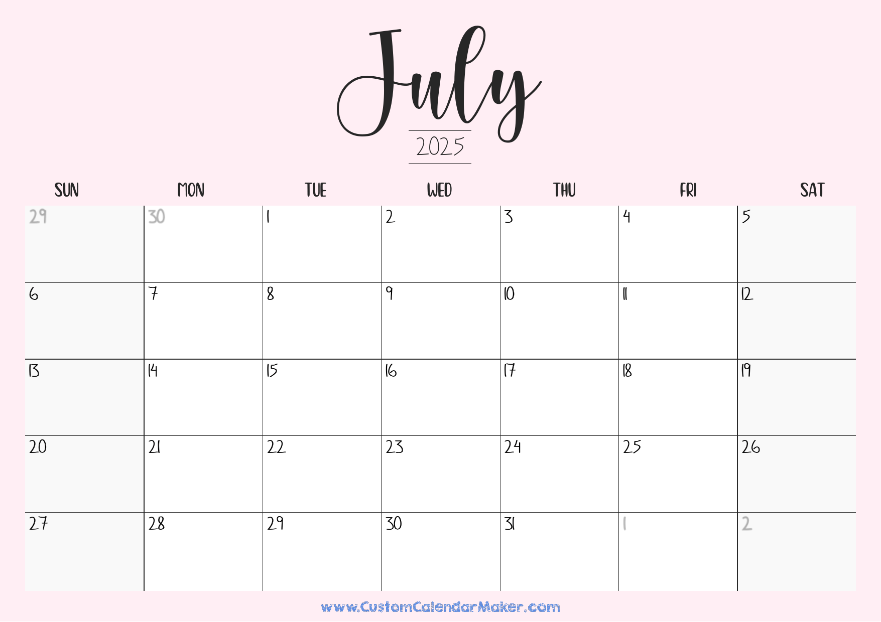 June 2025 Calendar Pink