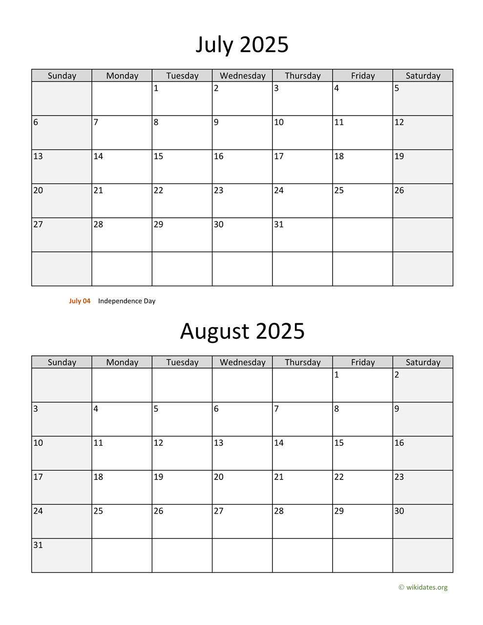 June Through August 2025 Calendar