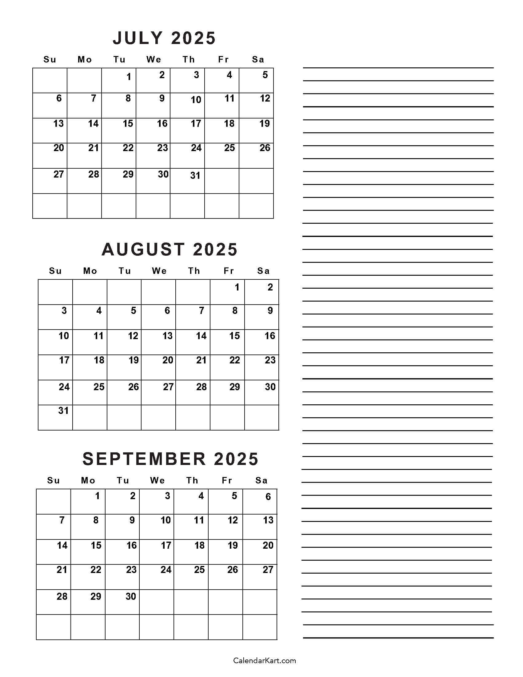 Calendar June To September 2025