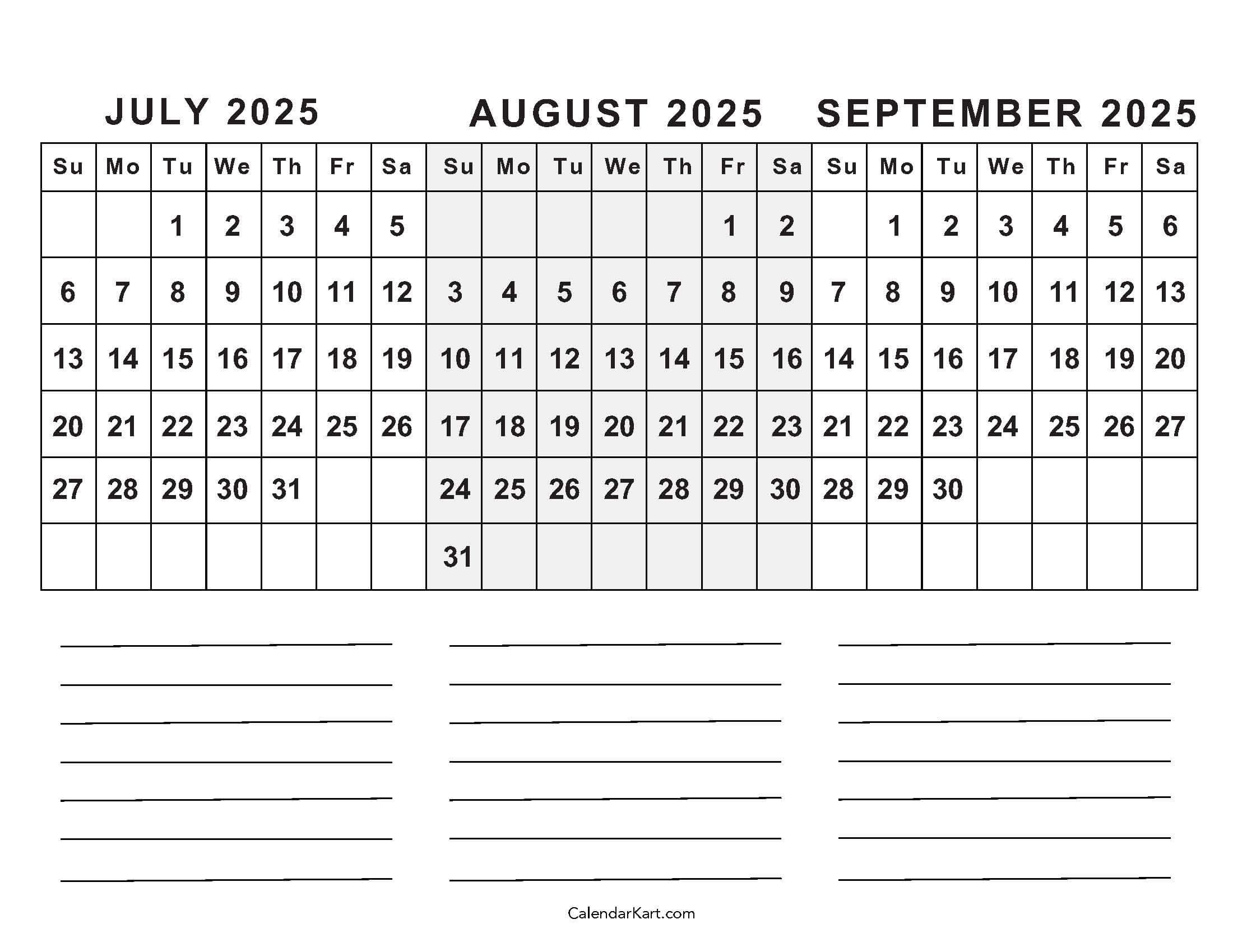 June Through September 2025 Calendar