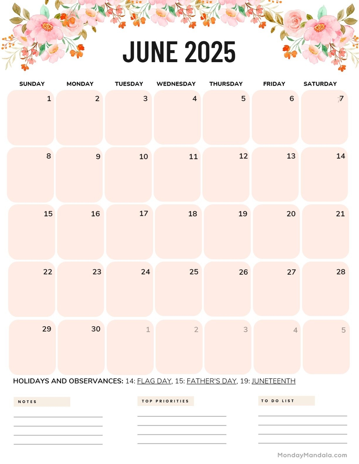 June 2025 Calendar Graphic
