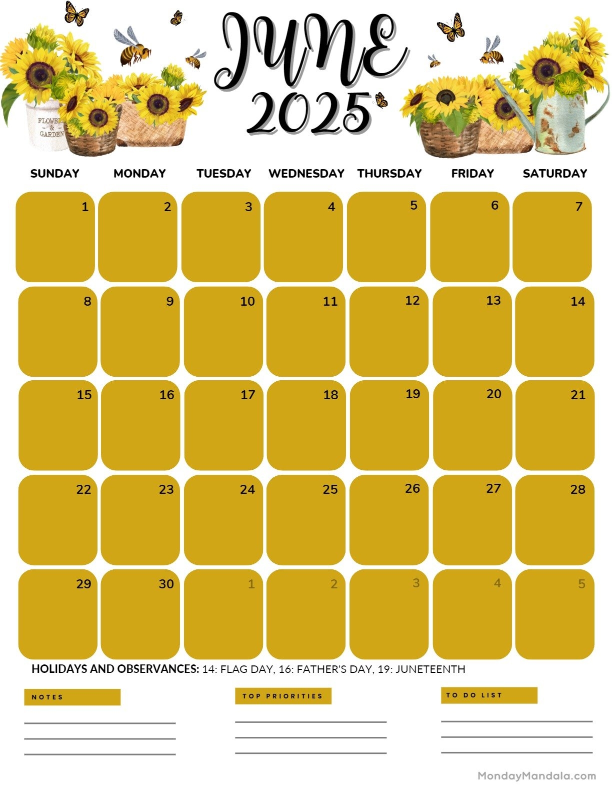 Sunflower June 2025 Calendar