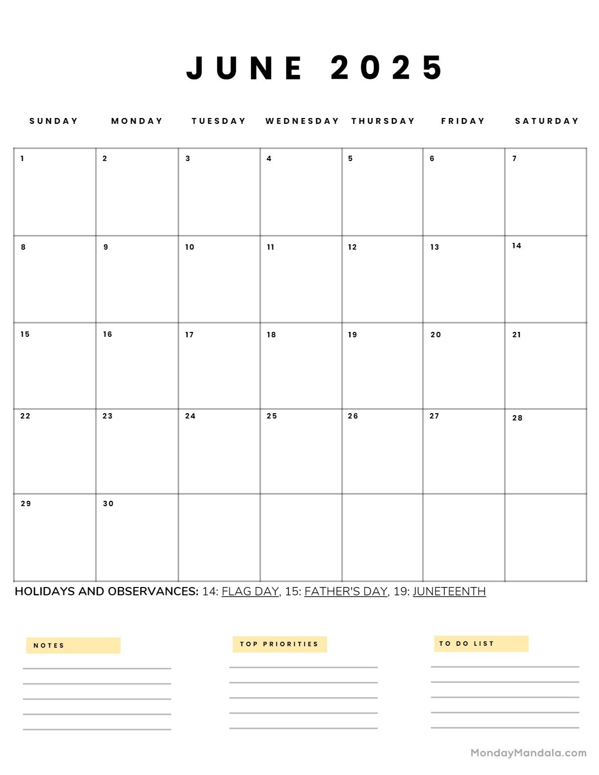 June Calendar Printable 2025
