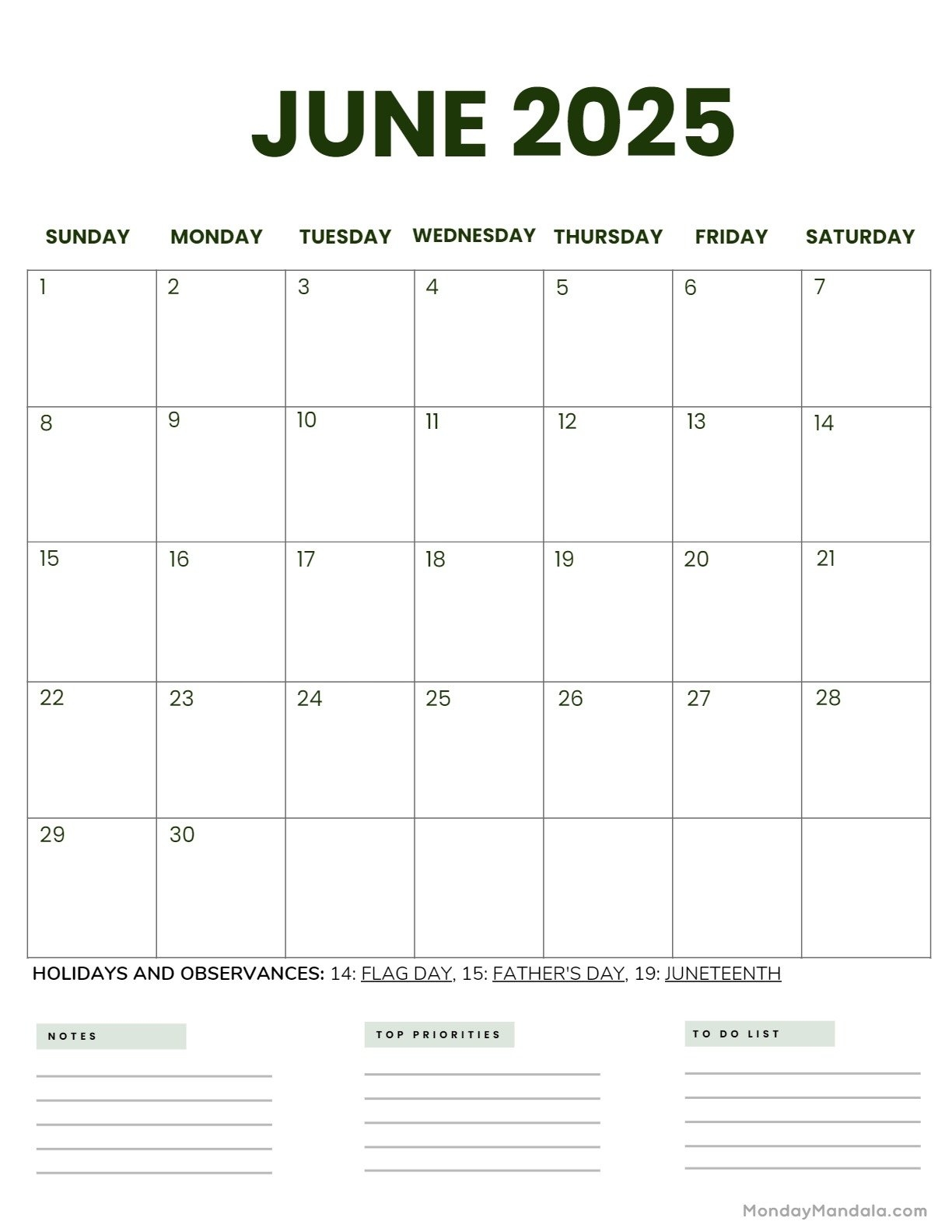 Printable Monthly Planner June Calendar 2025 Printable