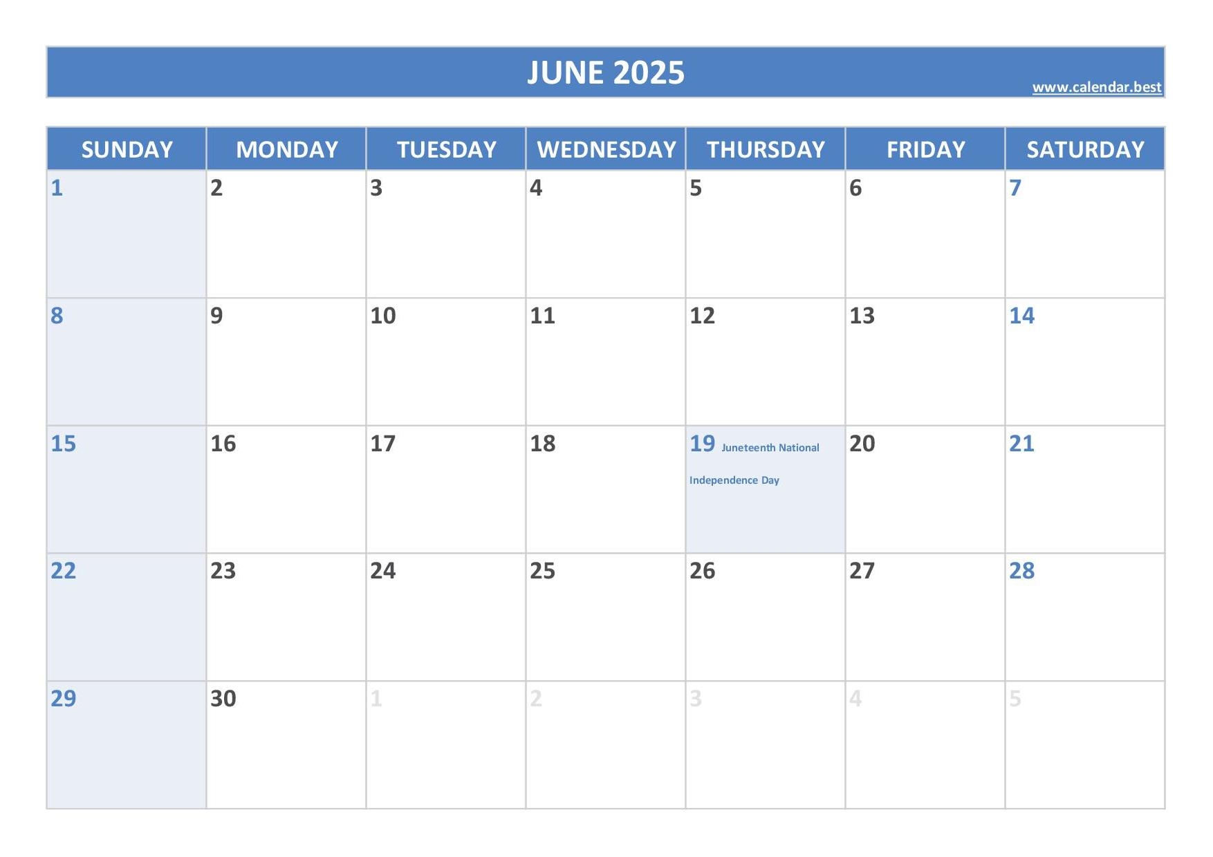 2025 Calendar June July