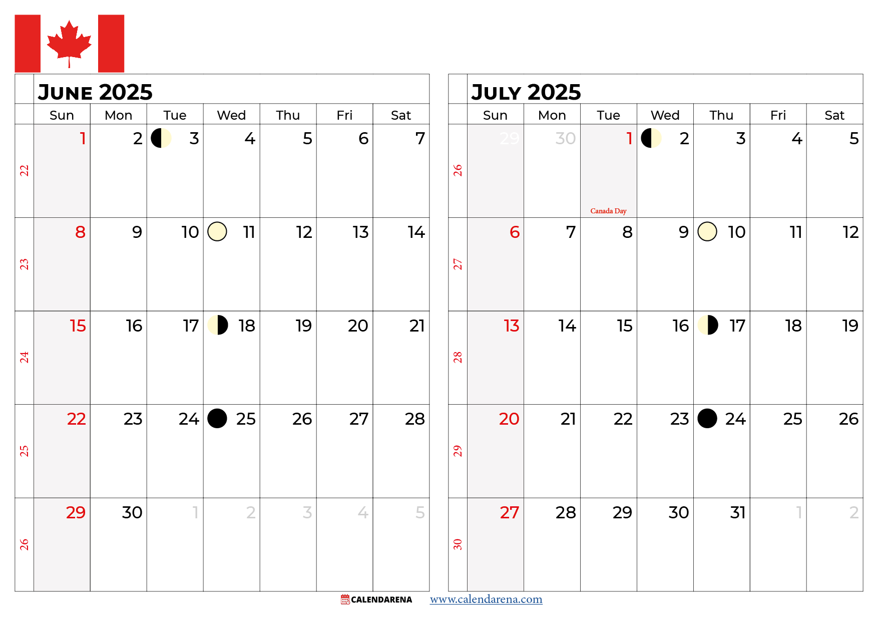 June 2025 Calendar Canada