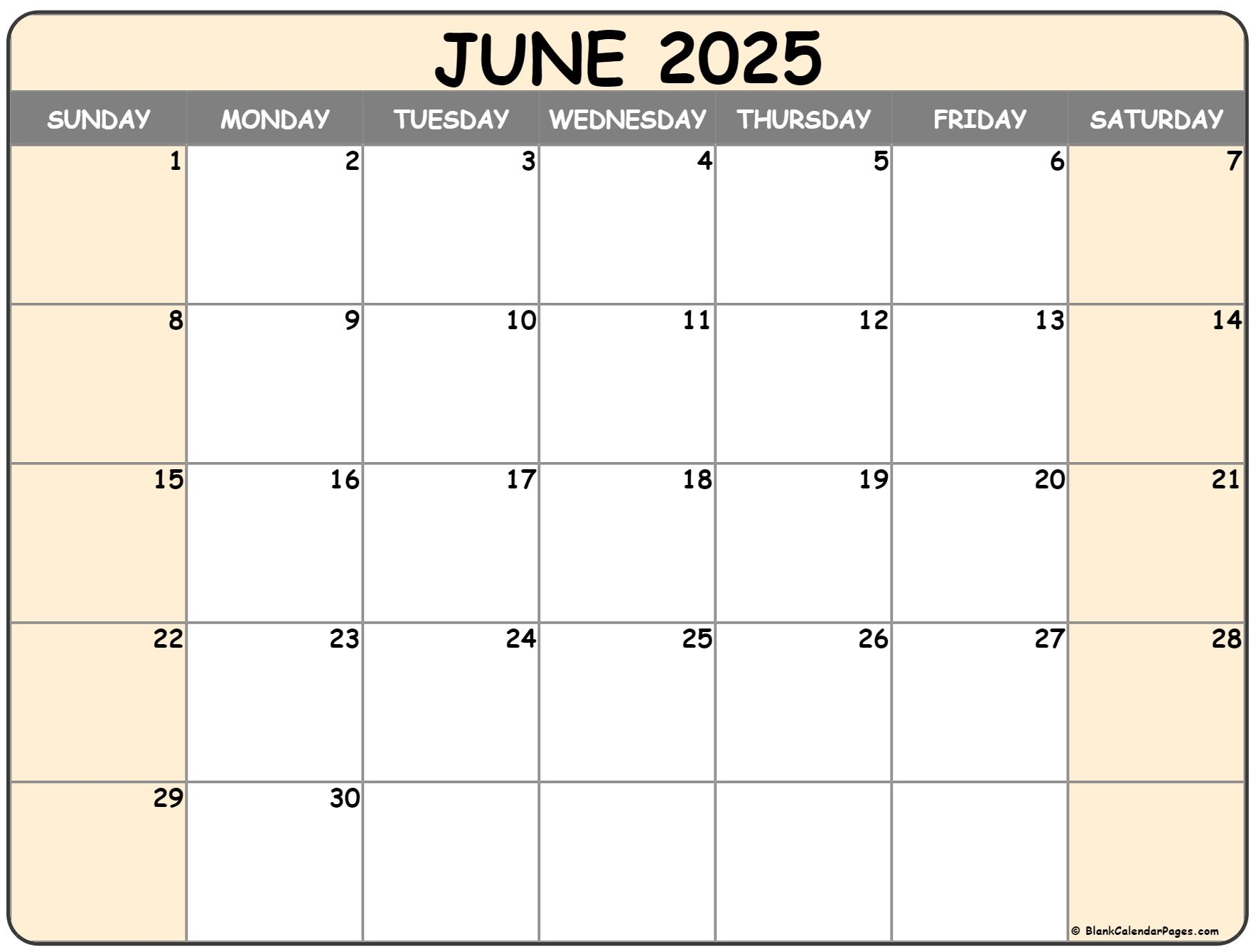 June 2025 Calendar Free Printable Calendars