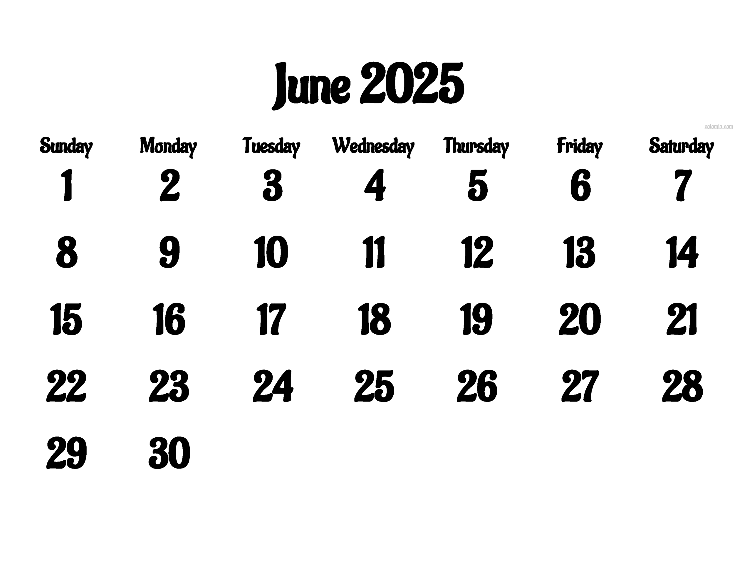 Blank Printable Calendar June 2025